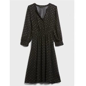 Banana Republic Black Chiffon Dress with Gold Pattern